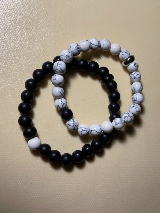 Yin-Yang Half Heart Accent Beaded Bracelet Set - Picture 1 of 5